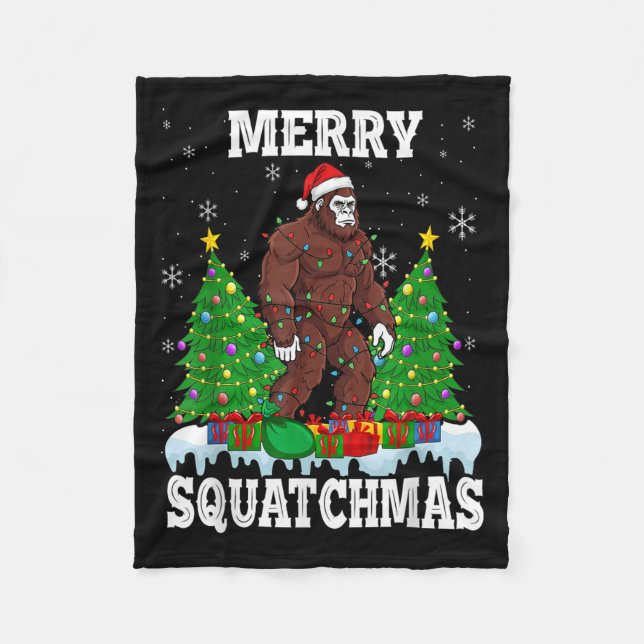 Merry Squatchmas Christmas Tree Santa Bigfoot Sasq Fleece Blanket (Front)