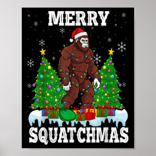 Merry Squatchmas Christmas Tree Santa Bigfoot Sasq Poster