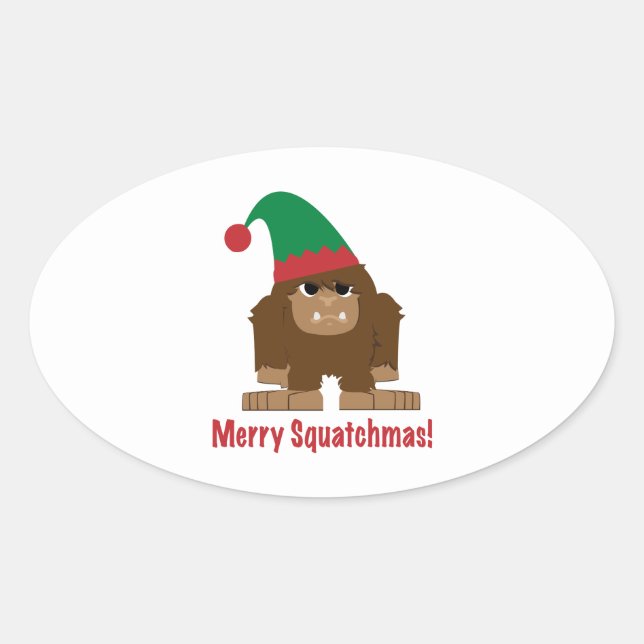 Merry Squatchmas! Oval Sticker (Front)