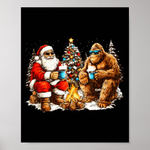 Merry Squatchmas Santa Bigfoot Campfire Mens Boys  Poster