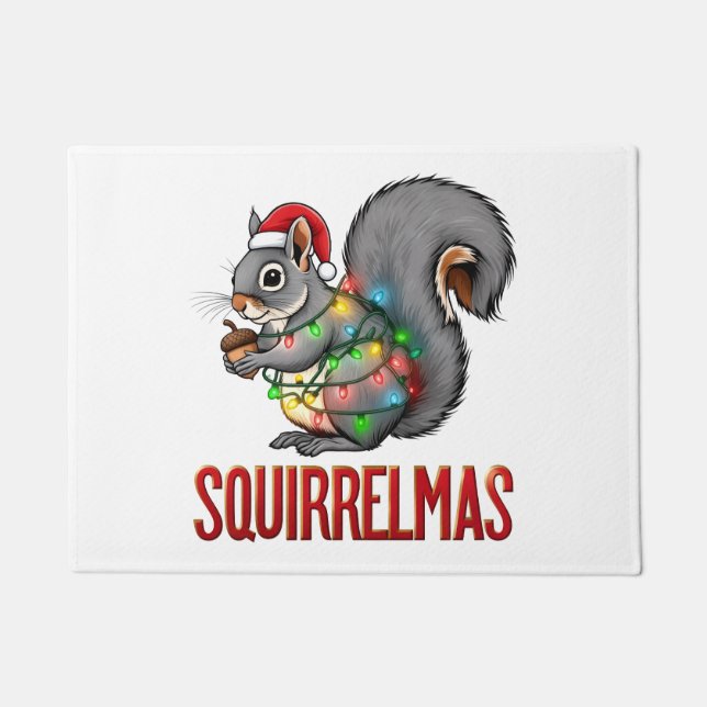 Merry Squirrelmas Funny Christmas Squirrel Holiday Doormat (Front)