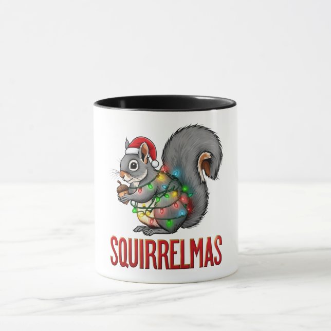 Merry Squirrelmas Funny Christmas Squirrel Holiday Mug (Center)