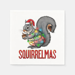 Merry Squirrelmas Funny Christmas Squirrel Holiday Napkin