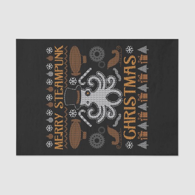 Merry Steampunk Christmas Octopus Top Hat Gears Tissue Paper (Front)