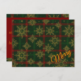Merry Steampunk Snowflake Red and Green Tartan Holiday Postcard