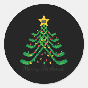 Merry Stickmas Funny Hockey Christmas Classic Round Sticker
