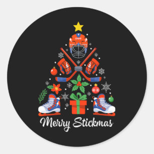 Merry Stickmas Funny Hockey Christmas For Players  Classic Round Sticker