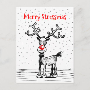 Merry Stressmas Rudolph Christmas Postcard