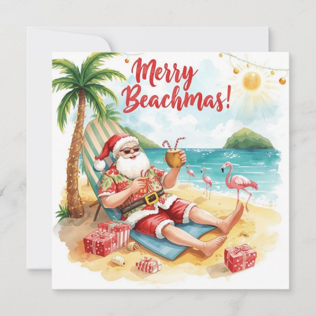 Merry Summer Holiday Santa at the beach  Card (Front)