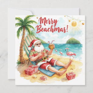 Merry Summer Holiday Santa at the beach  Card