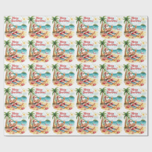 Merry Summer Holiday Santa at the beach  Wrapping Paper