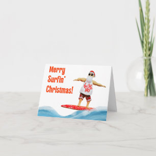Merry Surfin' Christmas Santa on surfboard Card