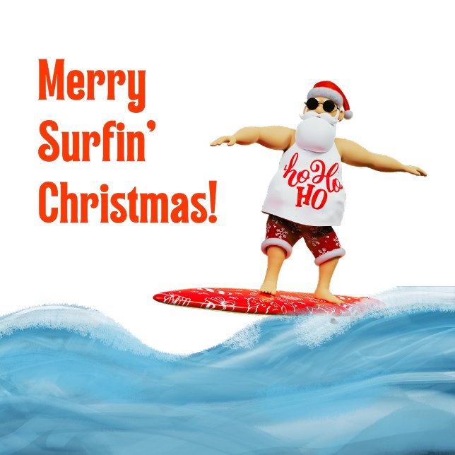 Merry Surfin' Christmas Santa on Surfboard Coaster (Creator Uploaded)