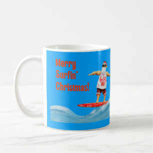 Merry Surfin' Christmas Santa on surfboard Coffee Mug