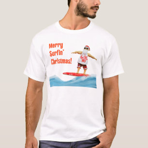 Merry Surfin' Christmas Santa on surfboard T-Shirt