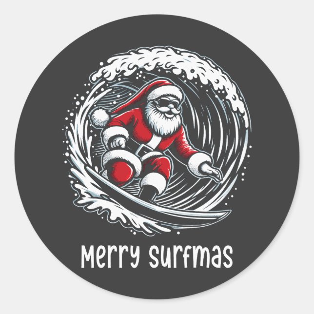 Merry Surfmas Classic Round Sticker (Front)