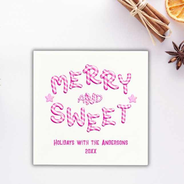 Merry & Sweet Christmas Candy Cane Holiday Party Napkin (Creator Uploaded)