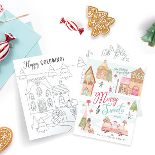 Merry & Sweet Gingerbread Town Fun Colouring Photo Holiday Card