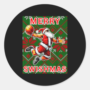 Merry Swishmas Basketball Christmas Santa Claus Sl Classic Round Sticker
