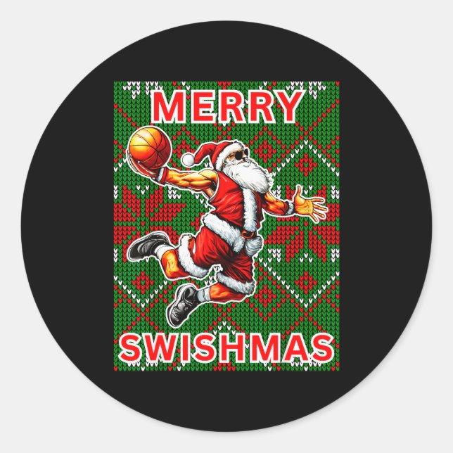 Merry Swishmas Basketball Christmas Santa Claus Sl Classic Round Sticker (Front)