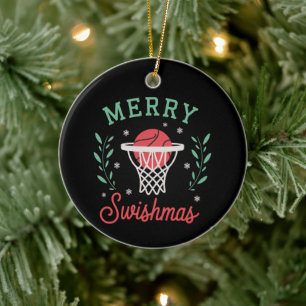 Merry Swishmas Basketball Christmas Sports Xmas  Ceramic Ornament