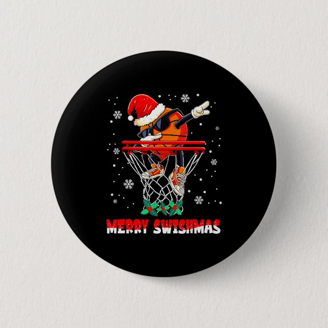 Merry Swishmas Basketball Funny Dabbing Basketball 6 Cm Round Badge (Front)