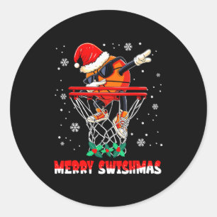 Merry Swishmas Basketball Funny Dabbing Basketball Classic Round Sticker