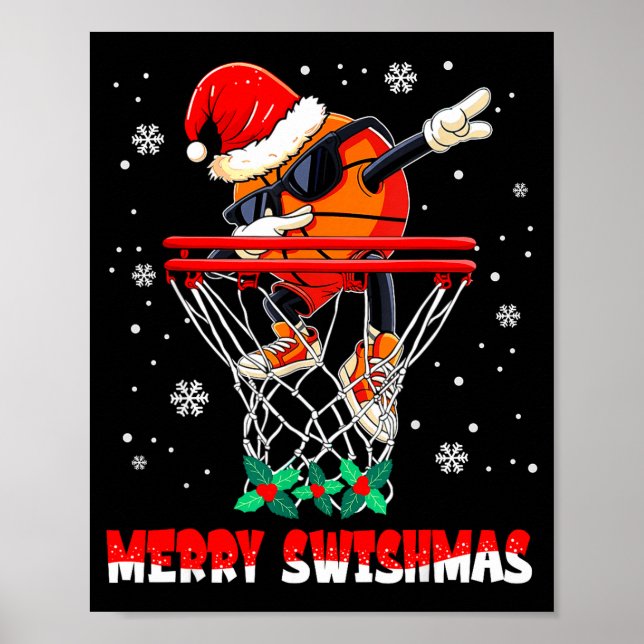 Merry Swishmas Basketball Funny Dabbing Basketball Poster (Front)