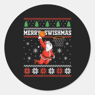 Merry Swishmas Basketball Snowman Christmas Ugly P Classic Round Sticker