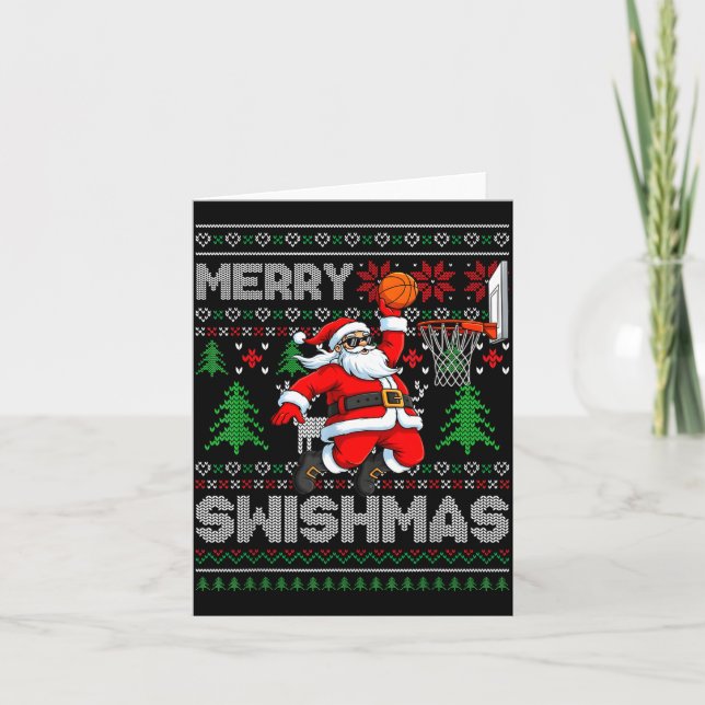 Merry Swishmas Basketball Ugly Christmas Santa Men Card (Front)