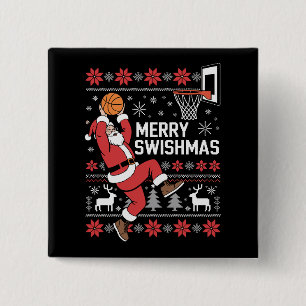 Merry Swishmas Basketball Ugly Christmas Xmas  15 Cm Square Badge