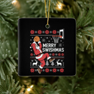 Merry Swishmas Basketball Ugly Christmas Xmas Ceramic Ornament