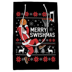 Merry Swishmas Basketball Ugly Christmas Xmas Medium Gift Bag
