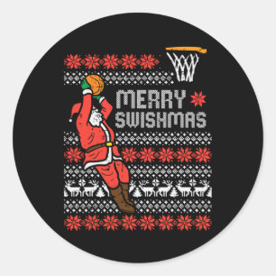 Merry Swishmas Basketball Ugly Christmas Xmas Men Classic Round Sticker