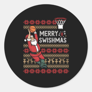 Merry Swishmas Basketball Ugly Christmas Xmas Men Classic Round Sticker