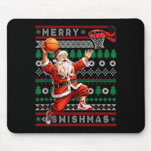 Merry Swishmas Basketball Ugly Christmas Xmas Men Mouse Pad