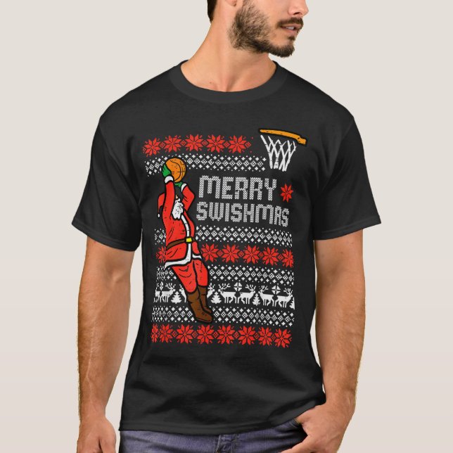Merry Swishmas Basketball Ugly Christmas Xmas Men  T-Shirt (Front)