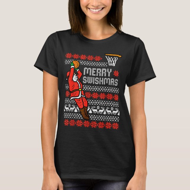 Merry Swishmas Basketball Ugly Christmas Xmas Men  T-Shirt (Front)