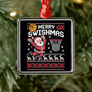 Merry Swishmas Basketball Ugly Christmas Xmas Metal Ornament