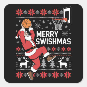 Merry Swishmas Basketball Ugly Christmas Xmas Square Sticker