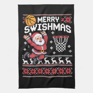 Merry Swishmas Basketball Ugly Christmas Xmas Tea Towel