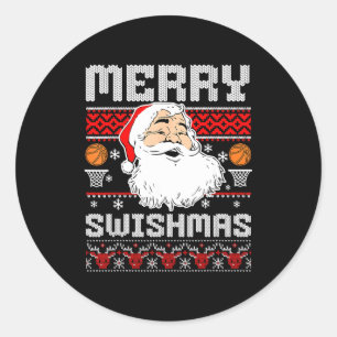 Merry Swishmas Basketball Xmas Ugly Christmas Men  Classic Round Sticker