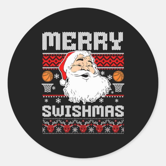 Merry Swishmas Basketball Xmas Ugly Christmas Men  Classic Round Sticker (Front)