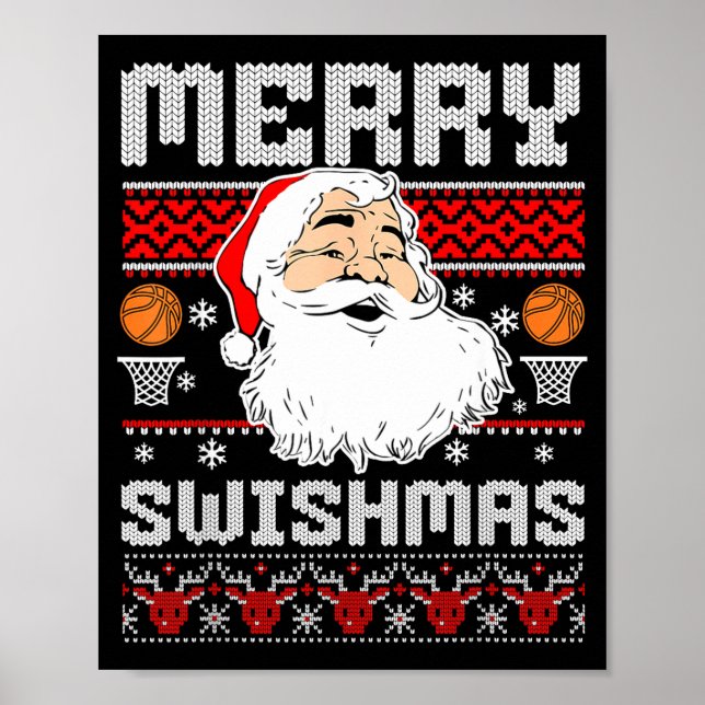 Merry Swishmas Basketball Xmas Ugly Christmas Men  Poster (Front)