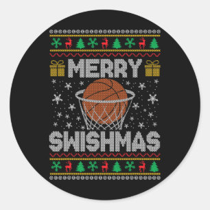 Merry Swishmas Bysketll Ugly Christmas Sweater  Classic Round Sticker