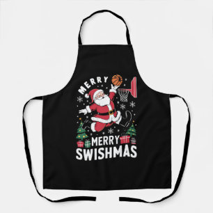 Merry Swishmas Christmas Santa Playing Basketball Apron