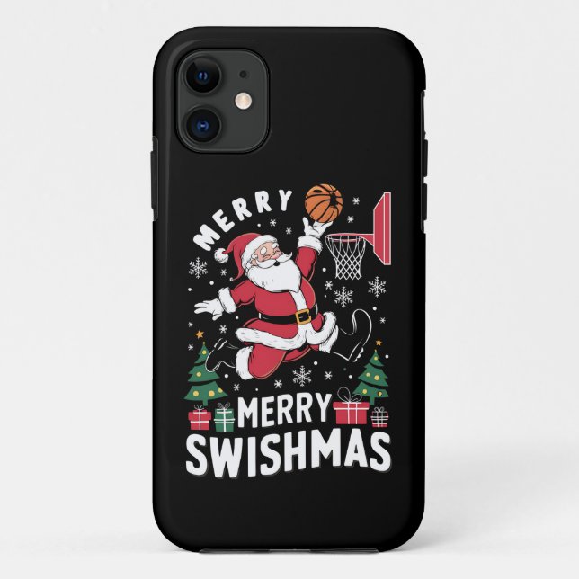 Merry Swishmas Christmas Santa Playing Basketball  Case-Mate iPhone Case (Back)
