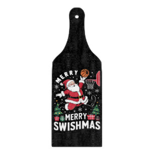 Merry Swishmas Christmas Santa Playing Basketball Cutting Board