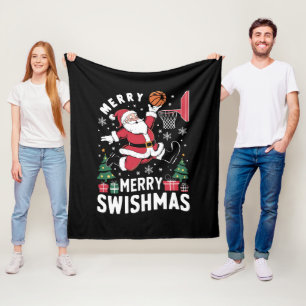 Merry Swishmas Christmas Santa Playing Basketball  Fleece Blanket