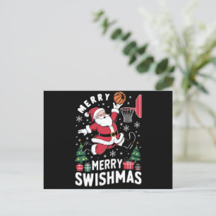 Merry Swishmas Christmas Santa Playing Basketball  Holiday Postcard